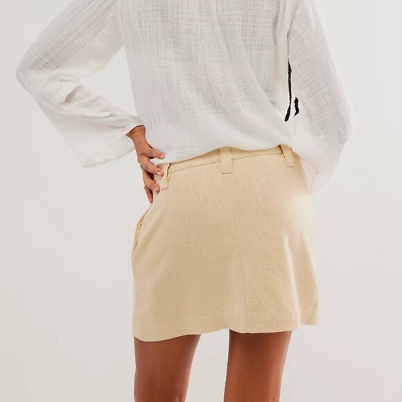 Free People Can't Blame Me Linen Mini Skirt in Bleached Sand - Picture 3 of 7